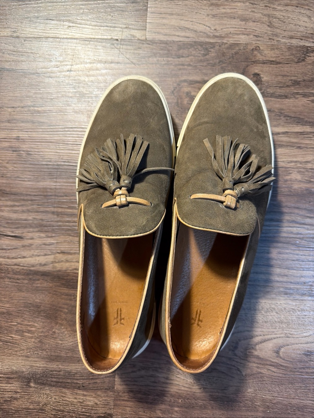 Frye Olive Brown Suede Tassel Loafers